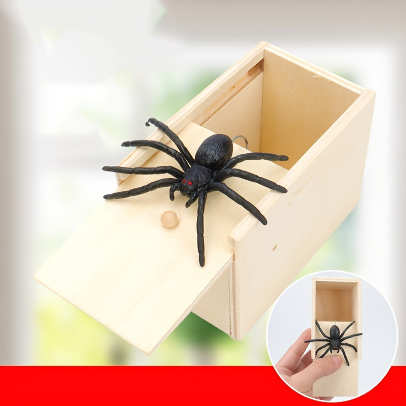 Spider Scare Rubber Spider Prank Box Wooden Spider