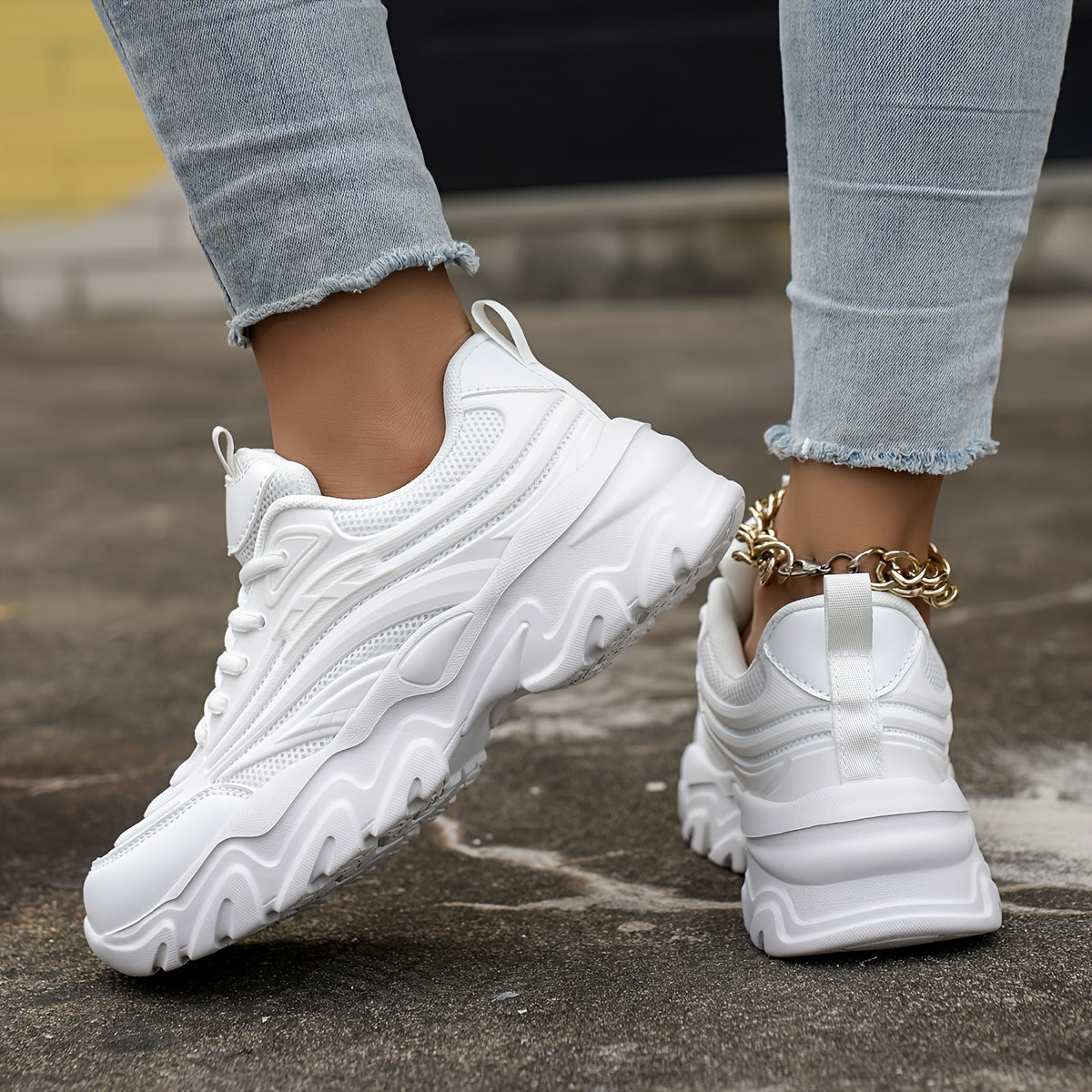 Solid Breathable Comfortable Heighten Chunky Sneakers Casual Versatile