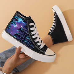 Cyberpunk Anime Girl Canvas Sneakers Lace Up Wear Resistance Shoes