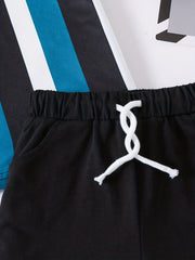 Boys Striped Casual Outfit Round Neck T shirt & Shorts For Summer Kids Clothes