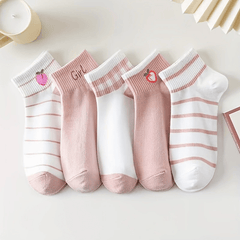 5 Pairs Fruit Pattern Ribbed Short Socks Women's Ankle Stockings