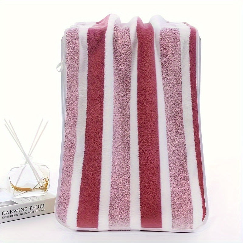 2pcs Striped Pattern Towel Set Soft Hand & Bath Towel Quick Drying Absorbent