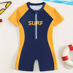 Boys Sun Protection Block Swimsuit Zip Up Onesie Kids Short Sleeved Quick Drying