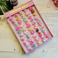 10pcs Girls Multicolor Food Fruit Animal Ring Princess Dress Up Accessory Set