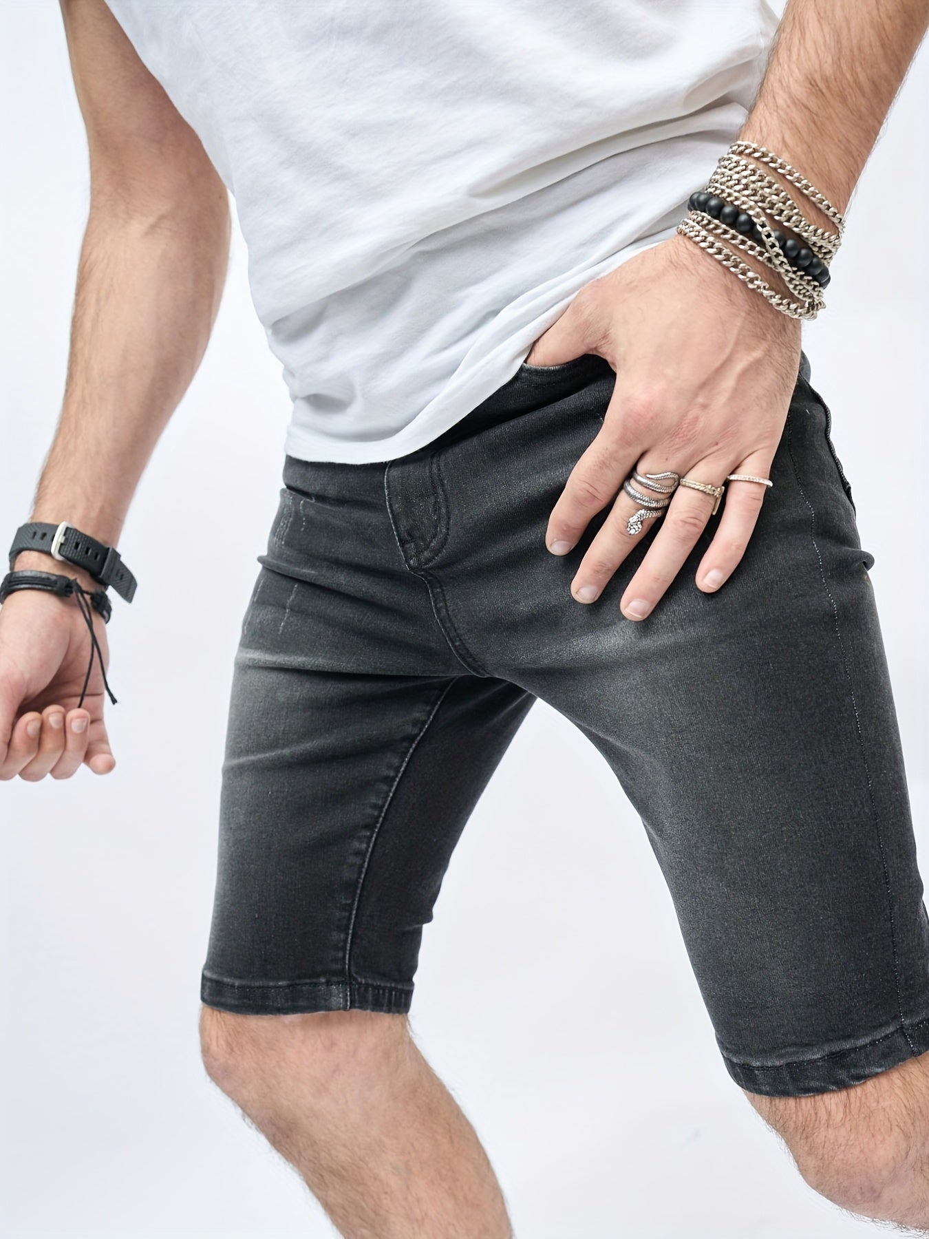 Men's Street Style Denim Shorts Mid Stretch Casual Summer Wear