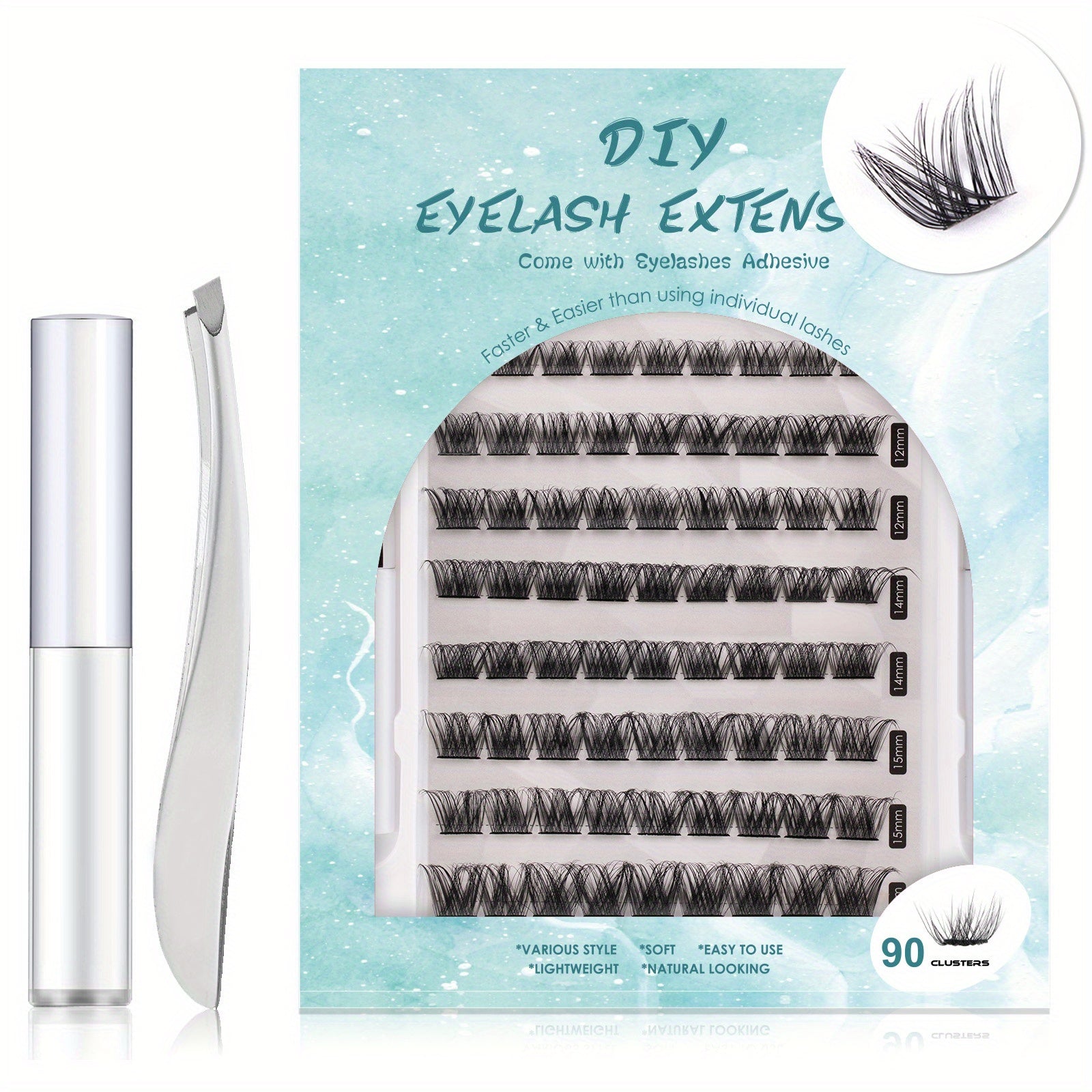 D Curl Long Individual Lash Clusters 90pcs Mixed Tray DIY Eyelash Extensions