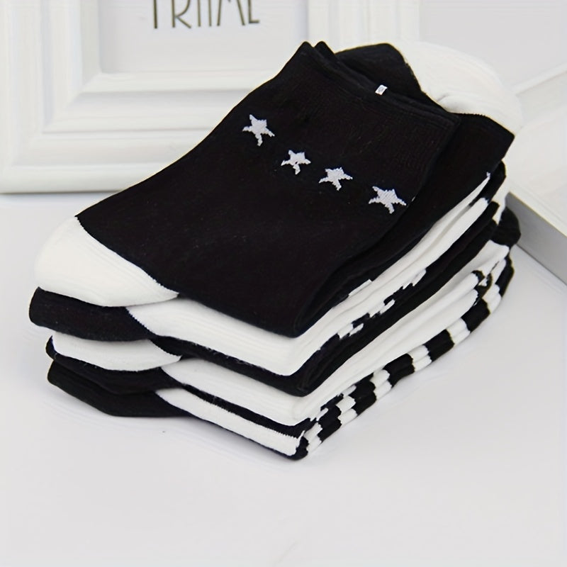 Men's Block Striped Crew Socks - Breathable Comfy Casual Unisex Socks