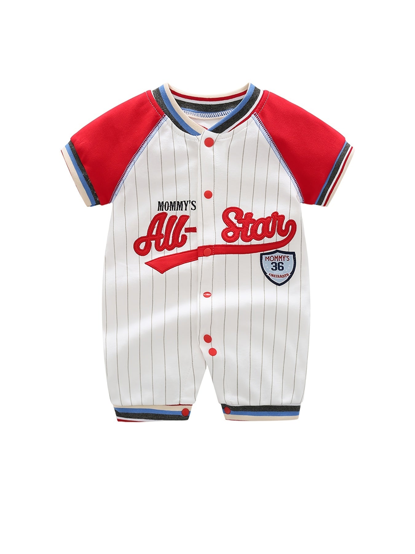 Newborn Block Baseball Romper Stripe Letter Jumpsuit