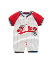 Newborn Block Baseball Romper Stripe Letter Jumpsuit