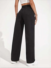 High Waist Denim Pants Straight Legs Loose Fit Casual Street Style