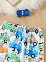 Boy's Graffiti Car Print Pajama Set Long Sleeve Top & Pants