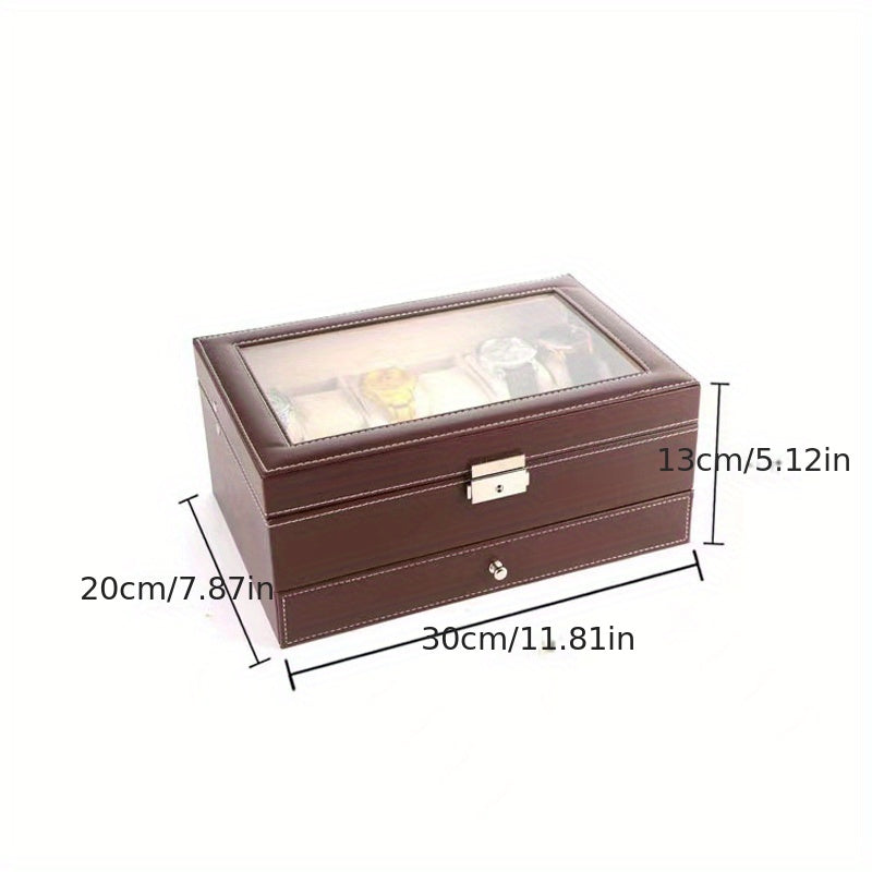 Double Layer Leather Watch Storage Box with 12 Slot