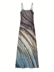 Marble Print Maxi Dress Spaghetti Strap Sleeveless Casual Dress