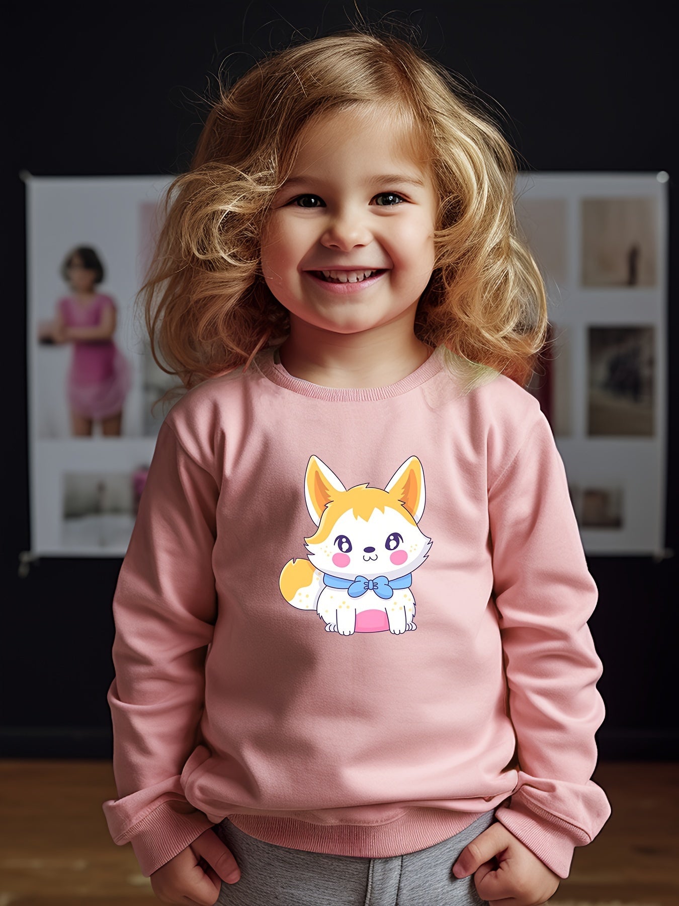 Girls Dog Pattern Crew Neck Sweatshirt For Spring Fall Christmas Gift