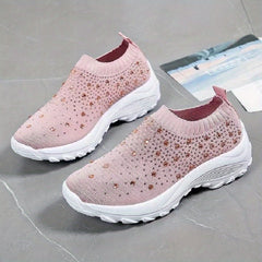 Women's Rhinestone Slip-on Sneakers Outdoor Shoes Non-Slip Sport Shoes