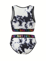 Tie Dye Letter Tape Bra & Panty Set