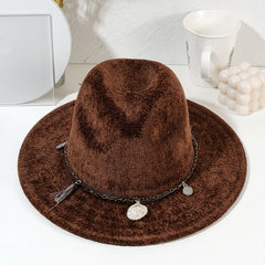 Woolen Fedora Hat With Tassel Belt Cowboy Jazz Cap