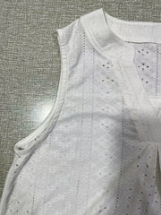 Eyelet Pleated Tank Top V Neck Sleeveless Summer Top