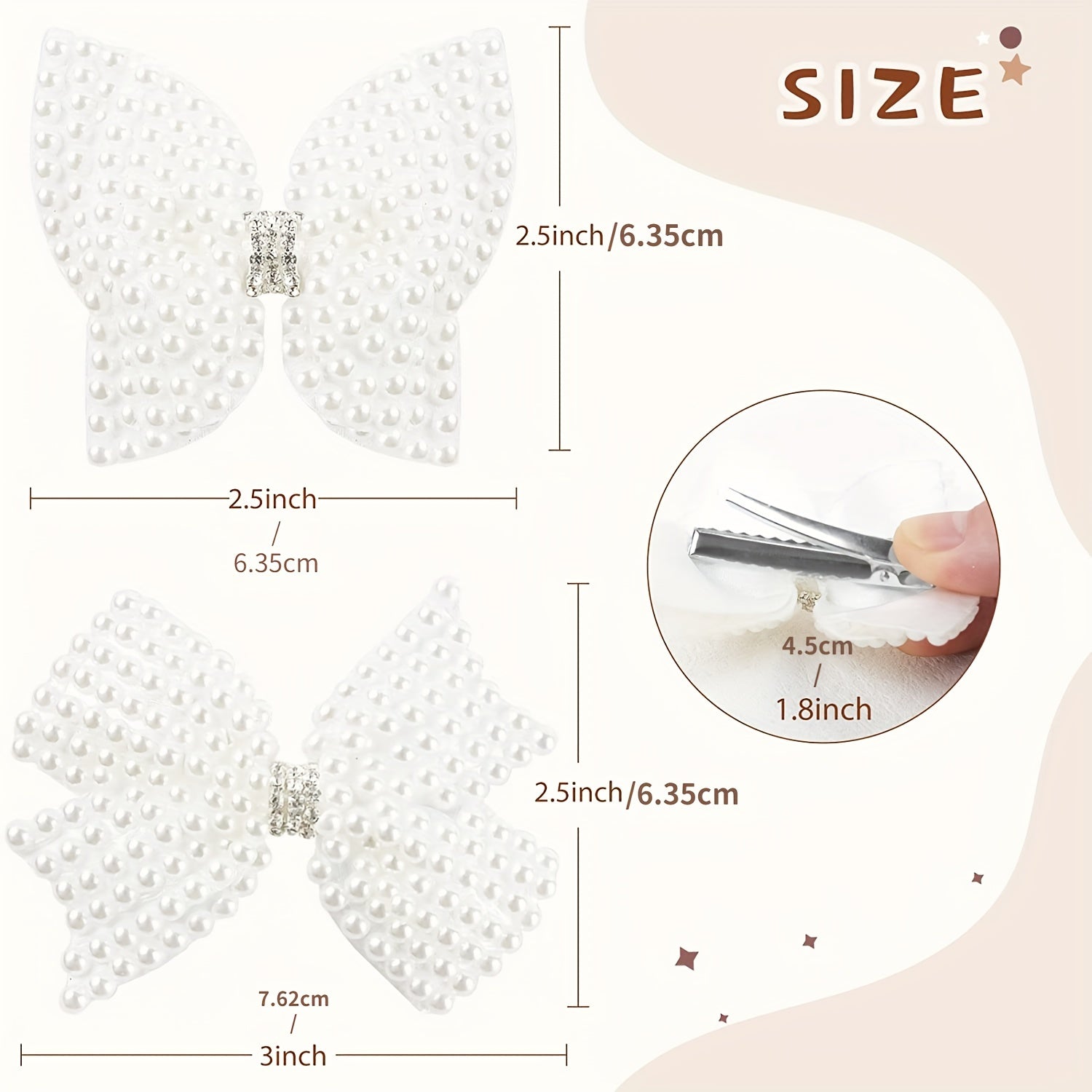 2pcs Faux Pearl Bow Hair Clips Set Decorative Hair Accessories Girls