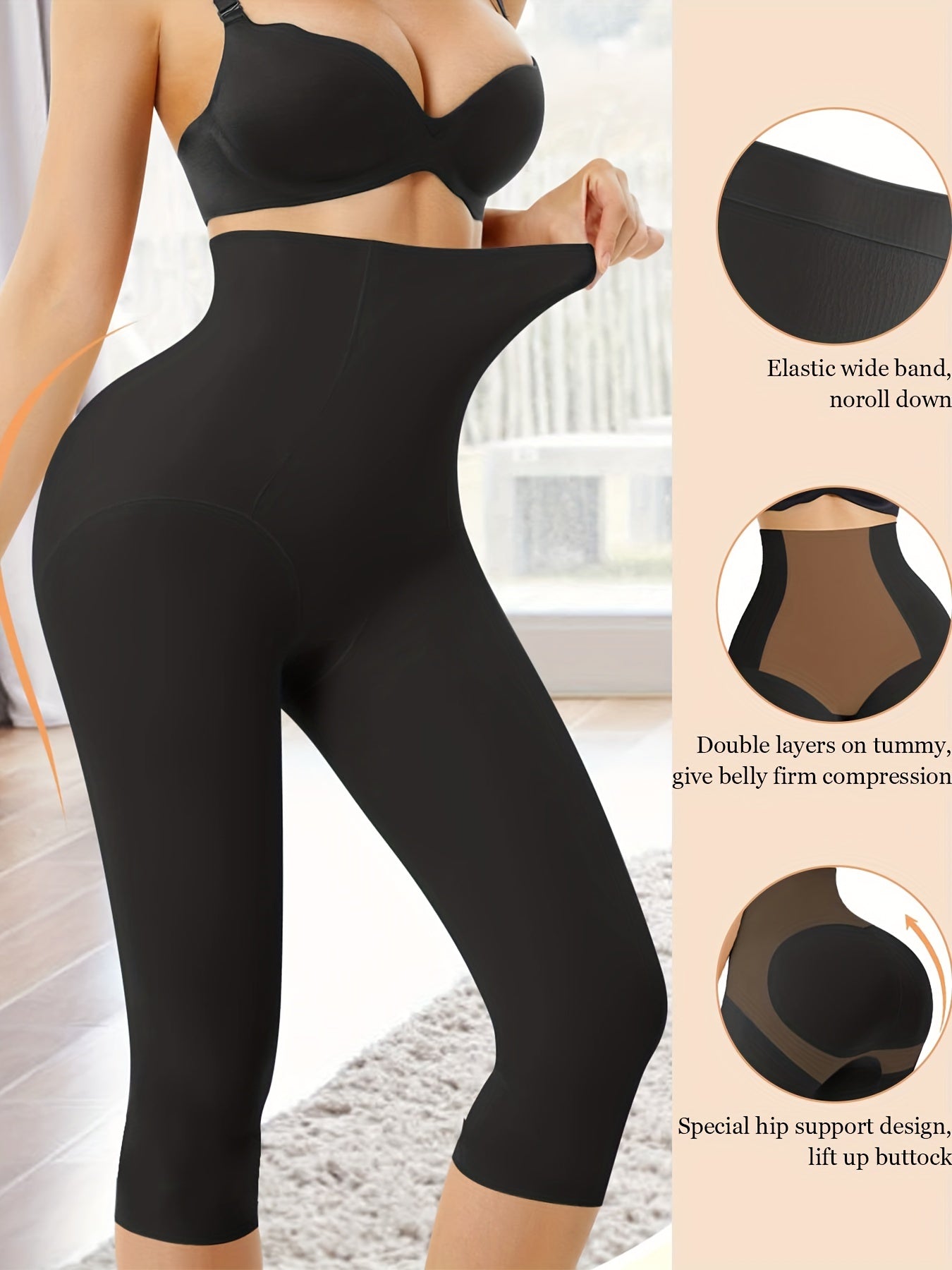 Solid Shaping Crop Pants High Waist Tummy Control Yoga Crop Pants
