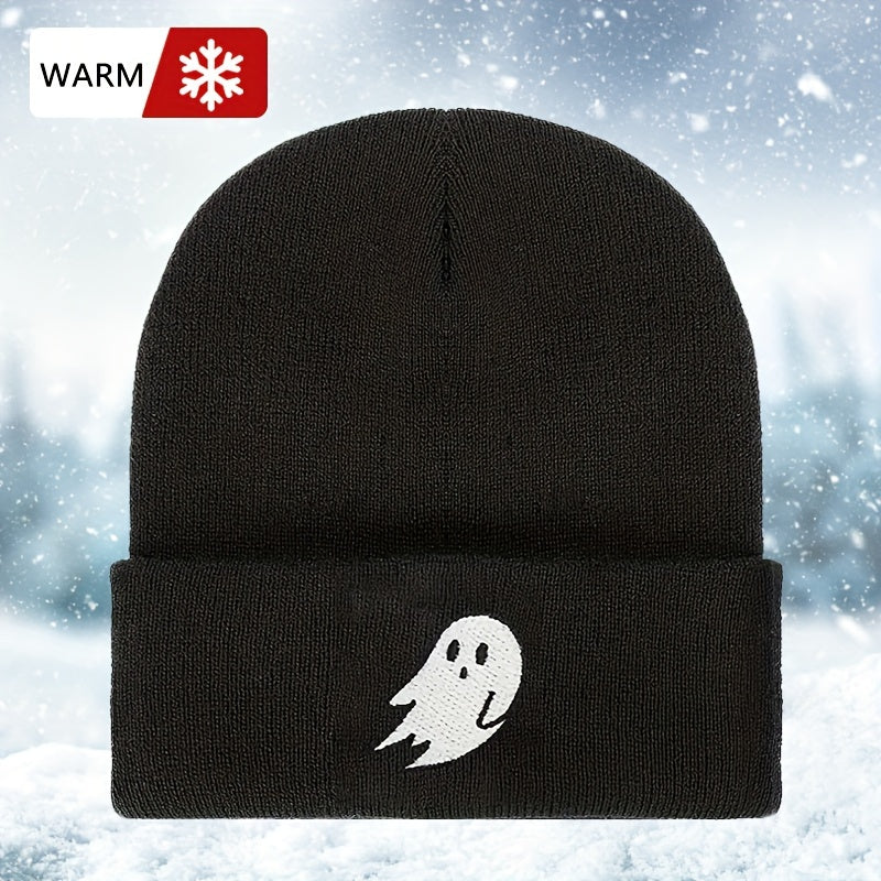 Halloween Ghost Embroidery Winter Knitted Hat Warm Beanies