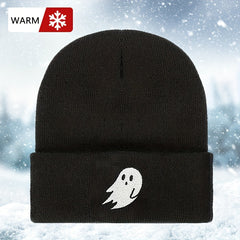 Halloween Ghost Embroidery Winter Knitted Hat Warm Beanies