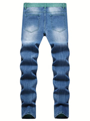 Slim Fit Ripped Jeans Men's Casual Street Style Distressed Denim Pants