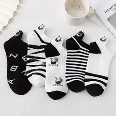 5 Pairs Women's Cow Print & Ankle Socks Set