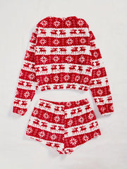 Christmas Plush Pajama Set Crew Neck Long Sleeve Top & Shorts