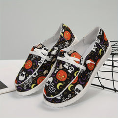 Women's Pumpkin Skull Pattern Flat Loafers Slip On Lightweight Casual