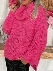 Ribbed Turtle Neck Sweater Loose Fit Pullover Jumper