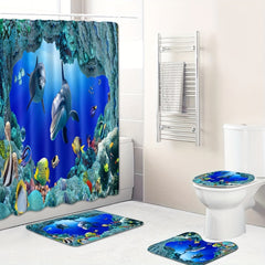 The Ocean Dolphins Waterproof Shower Curtain And Blanket Set