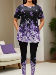 Floral Pattern Plus Size Loungewear Set Top & Leggings Pajamas