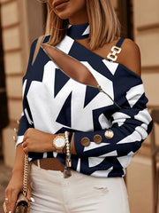Graphic Print Chain Off Shoulder Sweatshirt