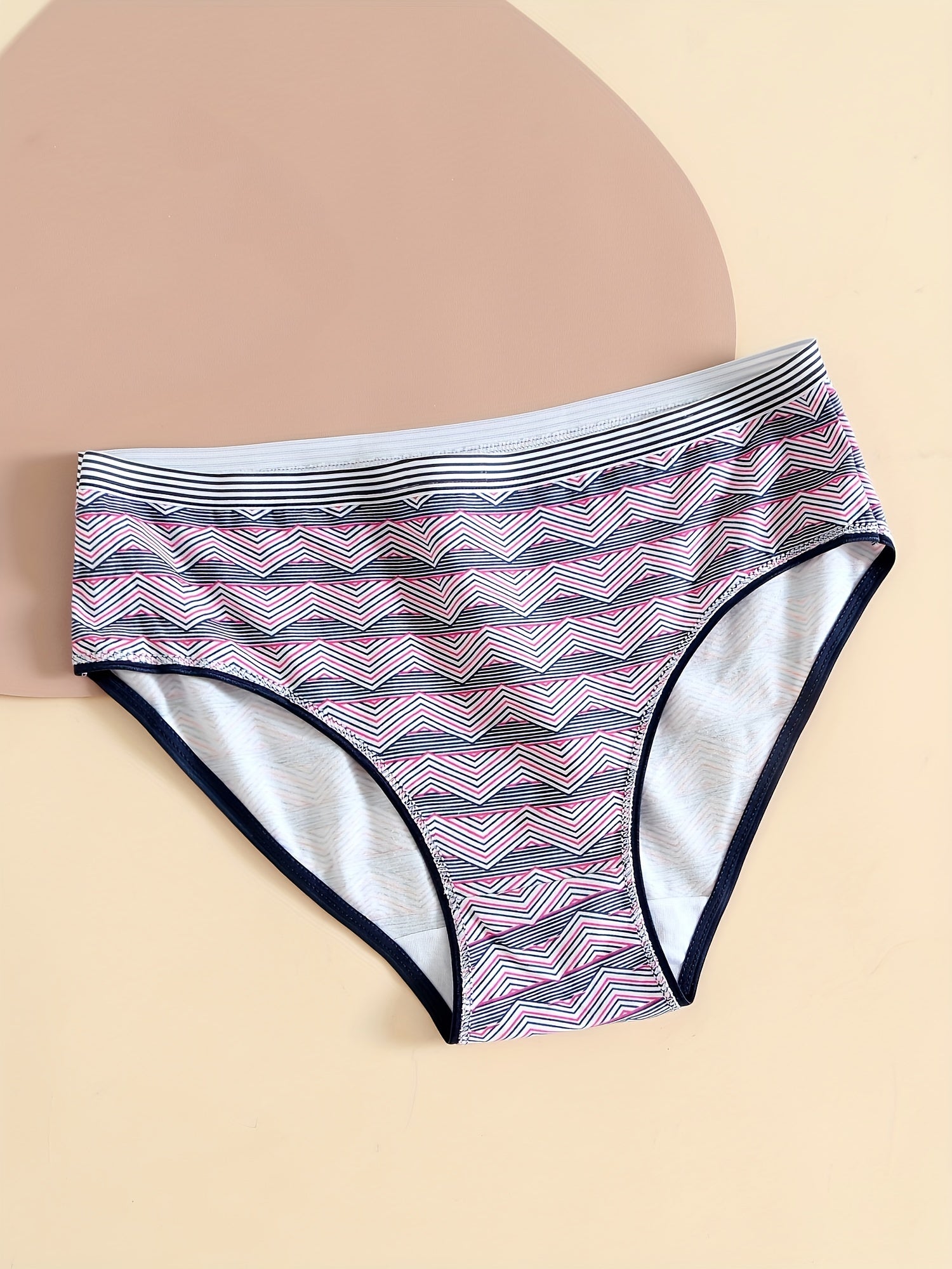 6 Pack Plus Size High Cut Striped Print Lace Briefs Set