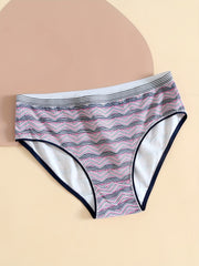 6 Pack Plus Size High Cut Striped Print Lace Briefs Set