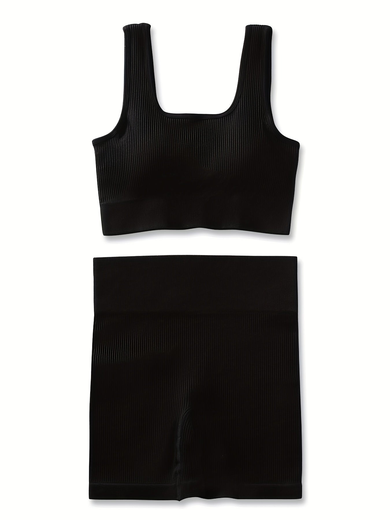 Women's Ribbed U Neck Sports Bra & Shorts Set for Yoga & Fitness