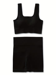 Women's Ribbed U Neck Sports Bra & Shorts Set for Yoga & Fitness