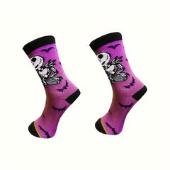 3 Pairs Skull Print Socks Halloween Crew Socks Women's Stockings