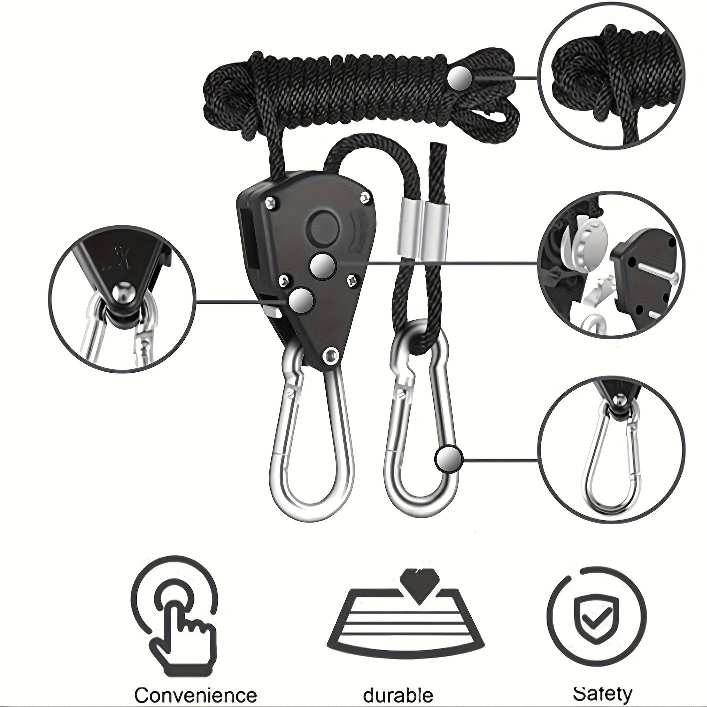Outdoor Camping Pulley Adjuster with Tent Wind Rope