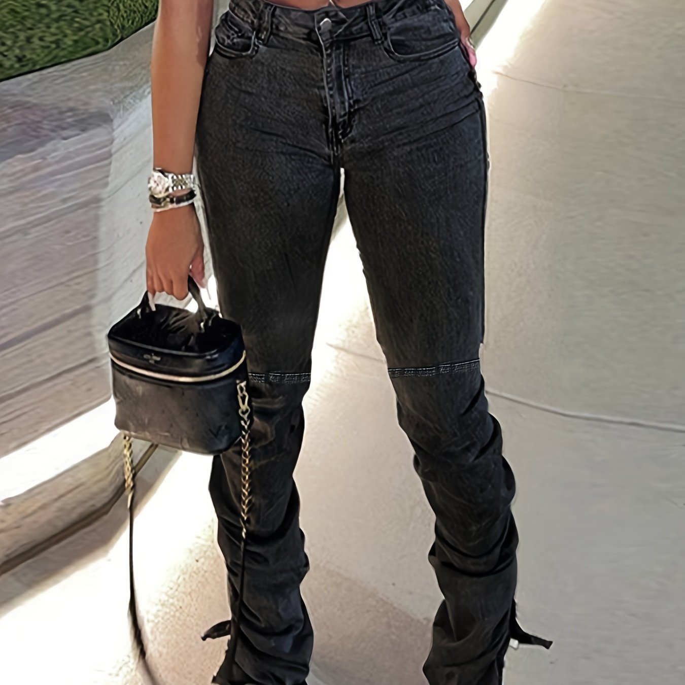 Dark Grey High Waist Straight Jeans Loose Fit High Rise Denim Pant