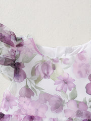 Toddler Baby Girls Floral Flutter Sleeve Dress for Spring Summer Party