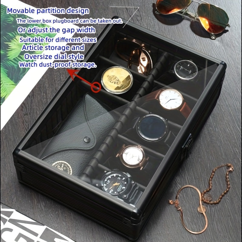 Watch Storage Box Display HD Glass Cover Soft Pillow Aluminum Alloy Jewelry Box