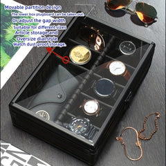 Watch Storage Box Display HD Glass Cover Soft Pillow Aluminum Alloy Jewelry Box