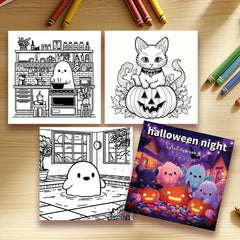 Halloween Night Coloring Book - Single Sided Printing - 22 Pages Thick Paper