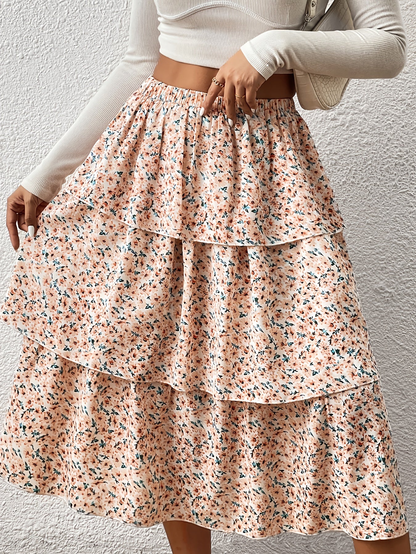 Boho Floral Print Tiered Maxi Skirts High Waist for Spring & Summer