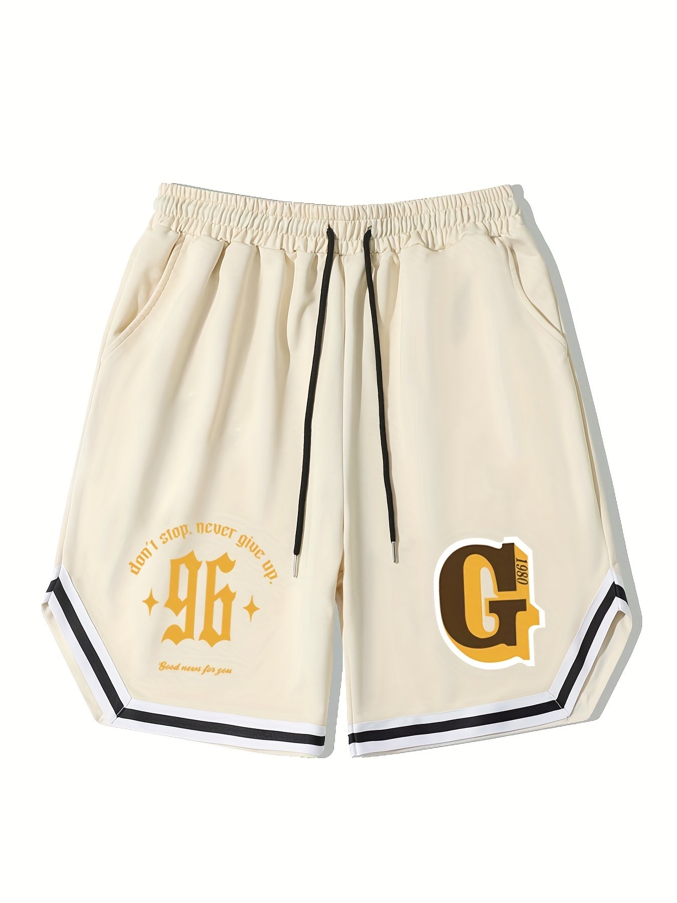 Men's Letter Print Basketball Shorts - Casual Breathable Drawstring Shorts