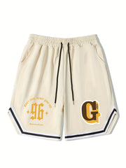 Men's Letter Print Basketball Shorts - Casual Breathable Drawstring Shorts