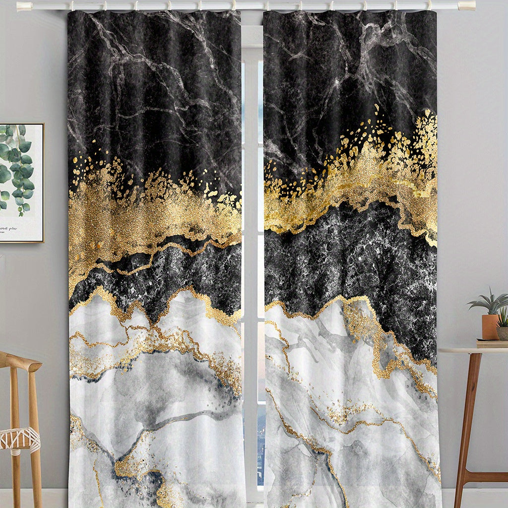 Grey Marble Window Curtains - Set of 2 Panels
