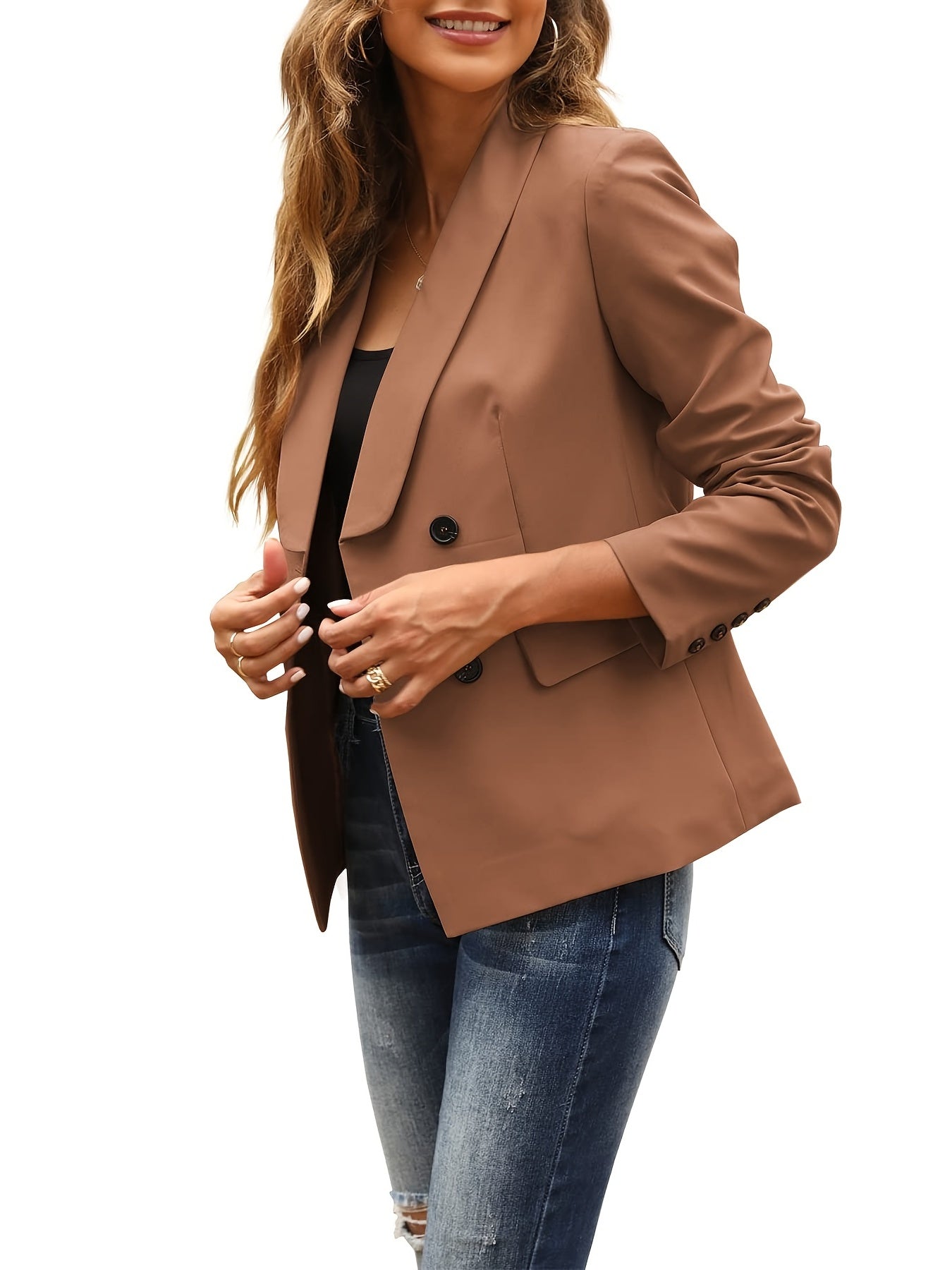 Lapel Solid Blazer Long Sleeve Work Office Outerwear Women's Clothing
